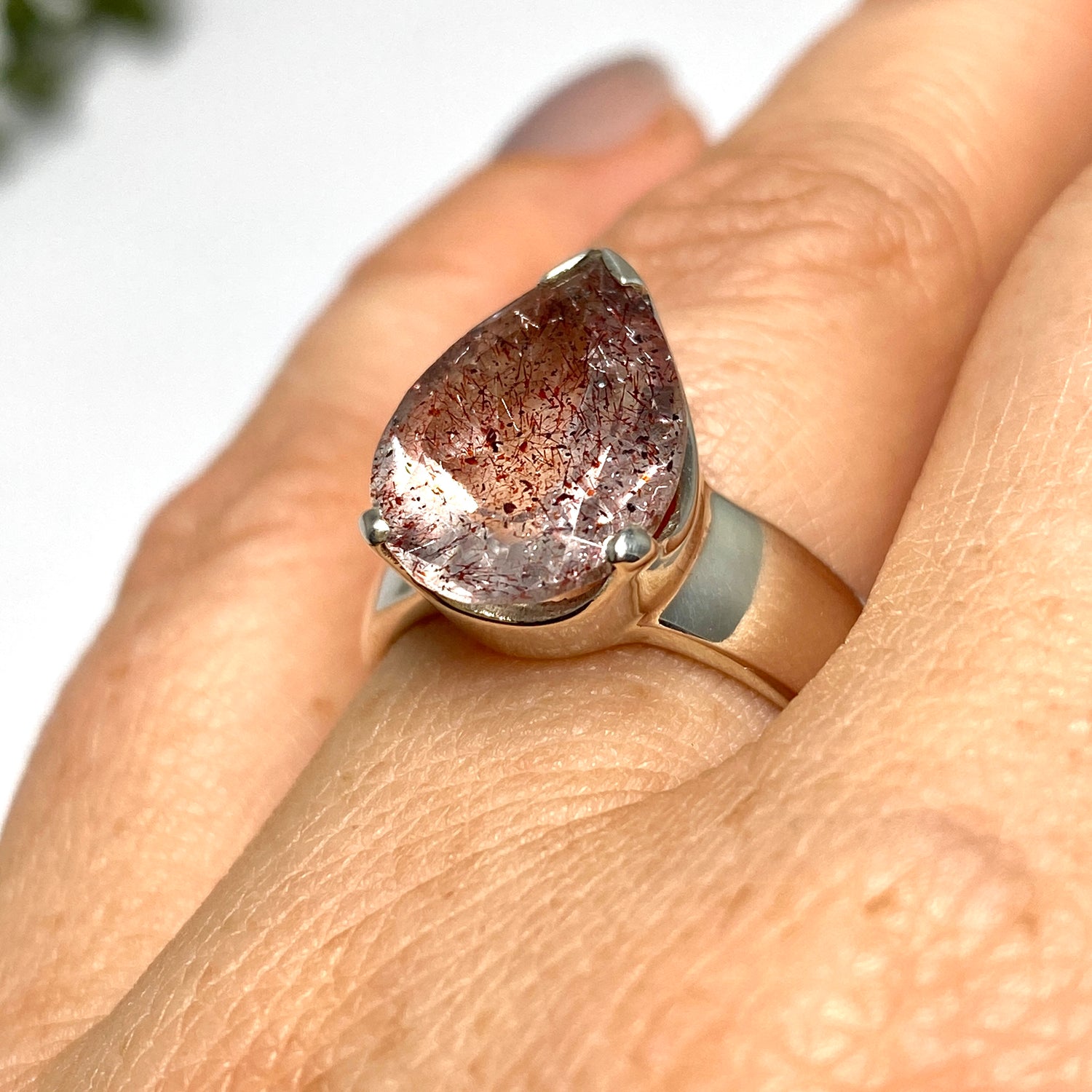 Lepidicrocite in Quartz (Inclusion Quartz) Teardrop Faceted Ring Size 7 PRGJ686