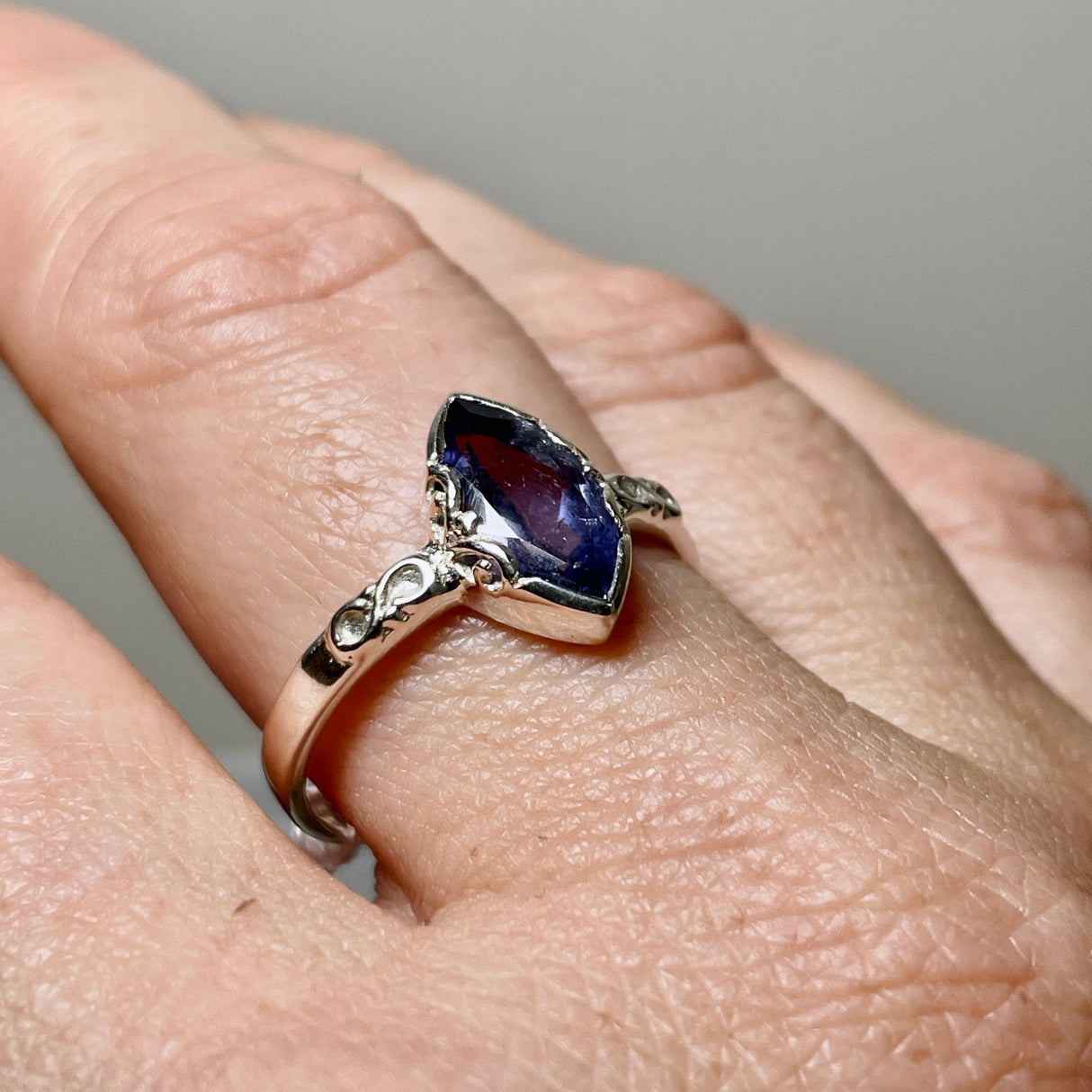 Iolite Faceted Marquise Ring in a Decorative Setting R3726