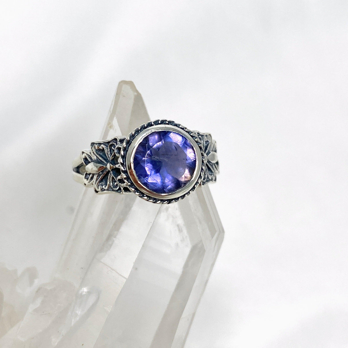Iolite Faceted Round Ring in a Decorative Setting R3671 - Nature's Magick