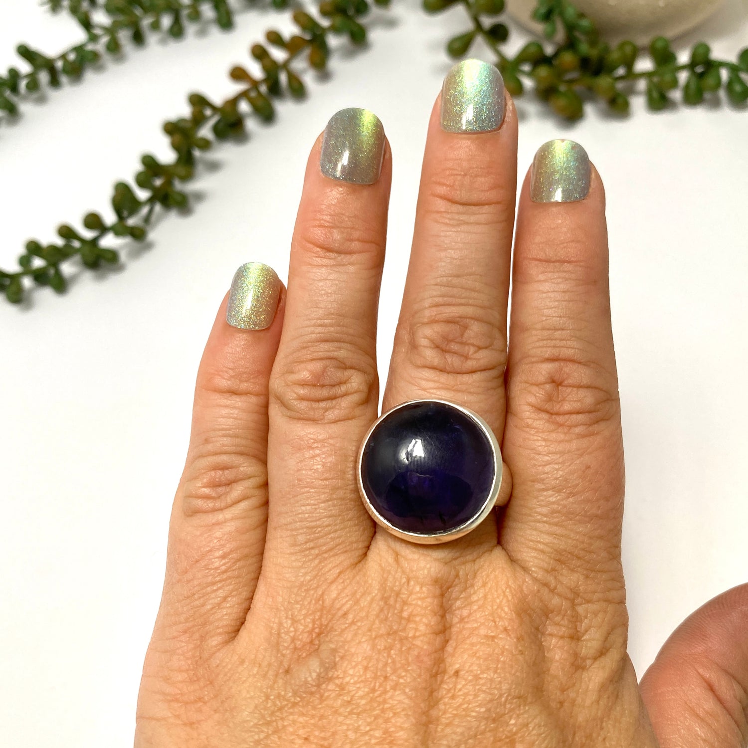Iolite Round Cabochon Ring Size 9.5 PRGJ654