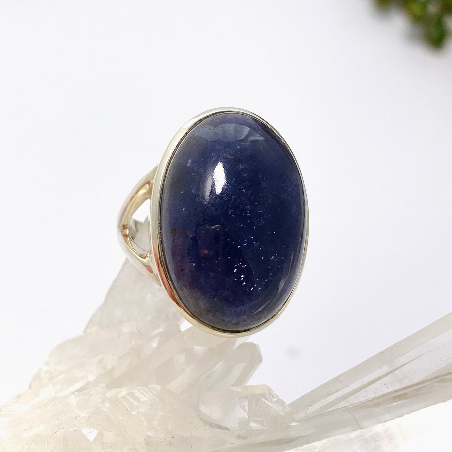 Iolite Sunstone Oval Cabochon Split Band Ring Size 6.5 PRGJ662