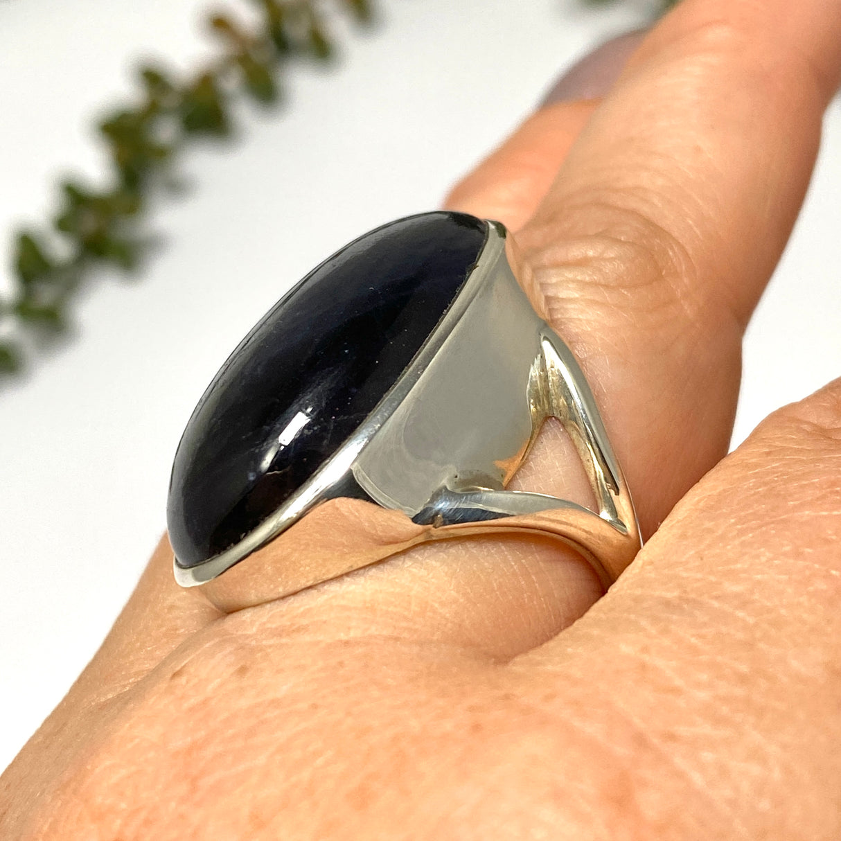 Iolite Sunstone Oval Cabochon Split Band Ring Size 8.5 PRGJ663
