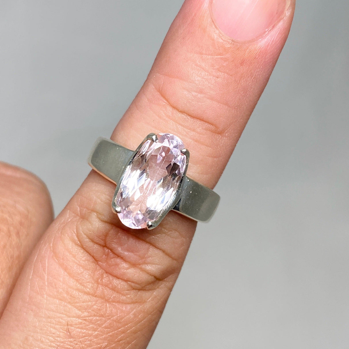 Kunzite Faceted Oval Ring Size 8 PRGJ455 - Nature's Magick