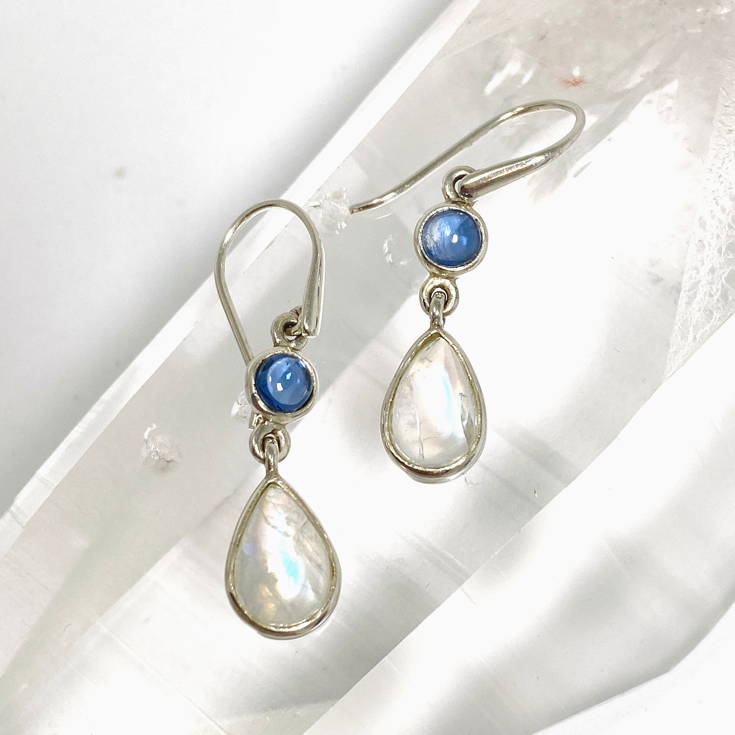 Moonstone and Kyanite Cabochon Multi-stone Earrings PEGJ343
