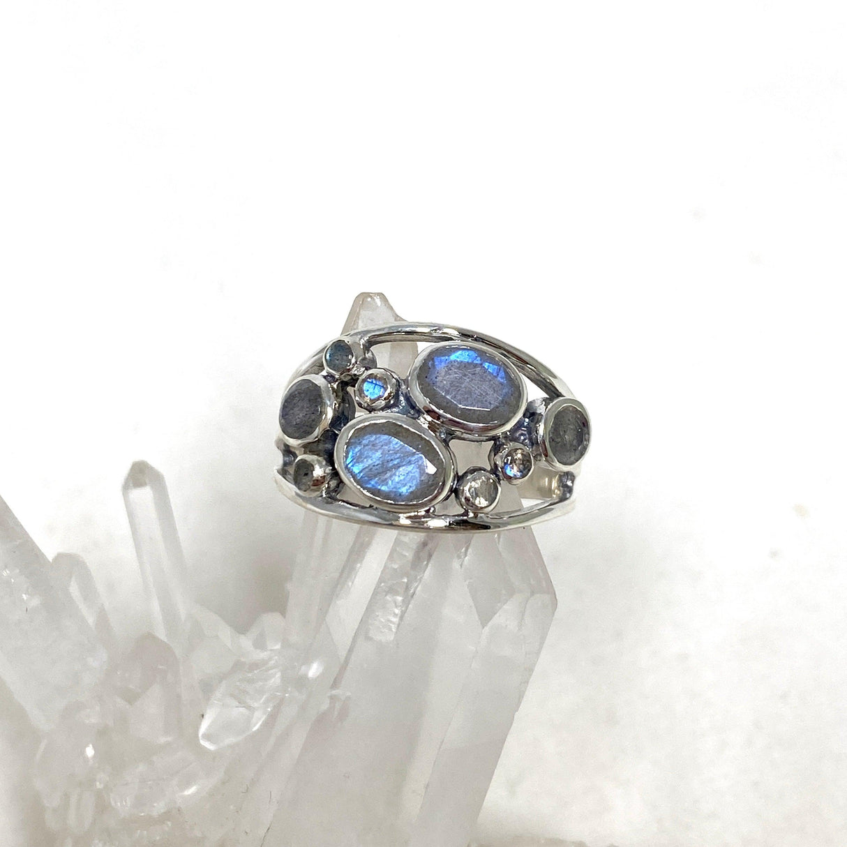 Labradorite Faceted Multistone Gemstone Ring in a Decorative Setting R3787 - Nature's Magick