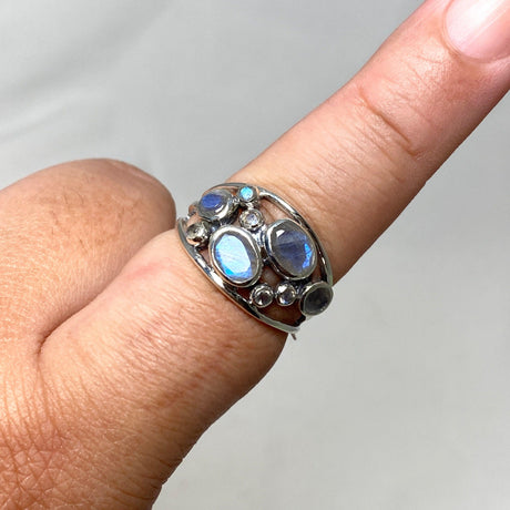 Labradorite Faceted Multistone Gemstone Ring in a Decorative Setting R3787 - Nature's Magick