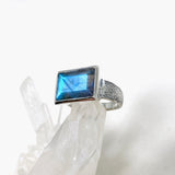 Labradorite Faceted Rectangular Ring with a Decorative Band R4794 - Nature's Magick