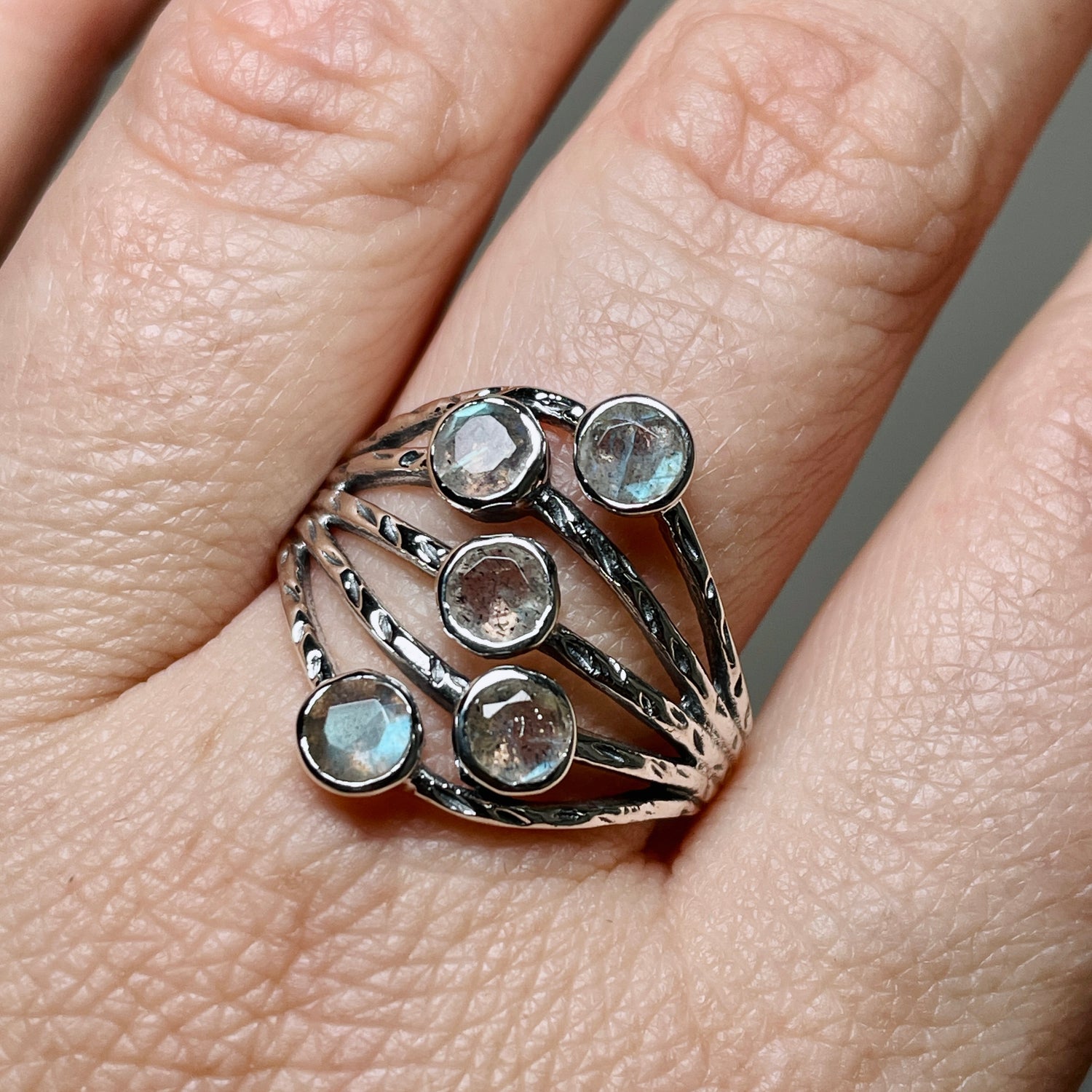 Labradorite Multi-stone Faceted Gemstone Ring R3875