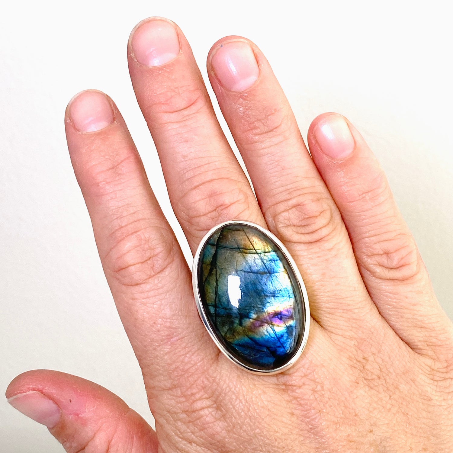 Labradorite Oval Cabochon Ring Size 13 PRGJ894