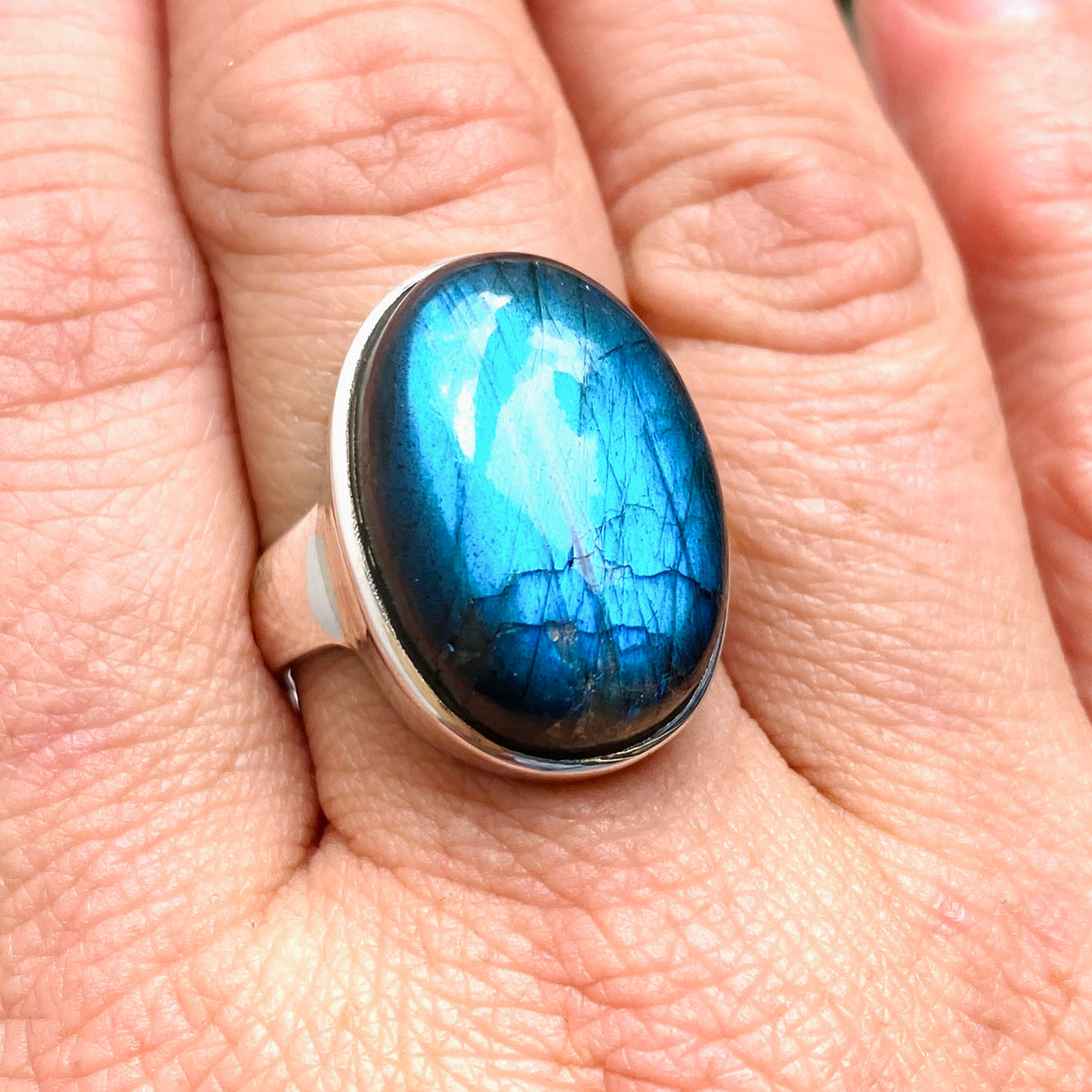 Labradorite Oval Cabochon Ring Size 9 PRGJ892
