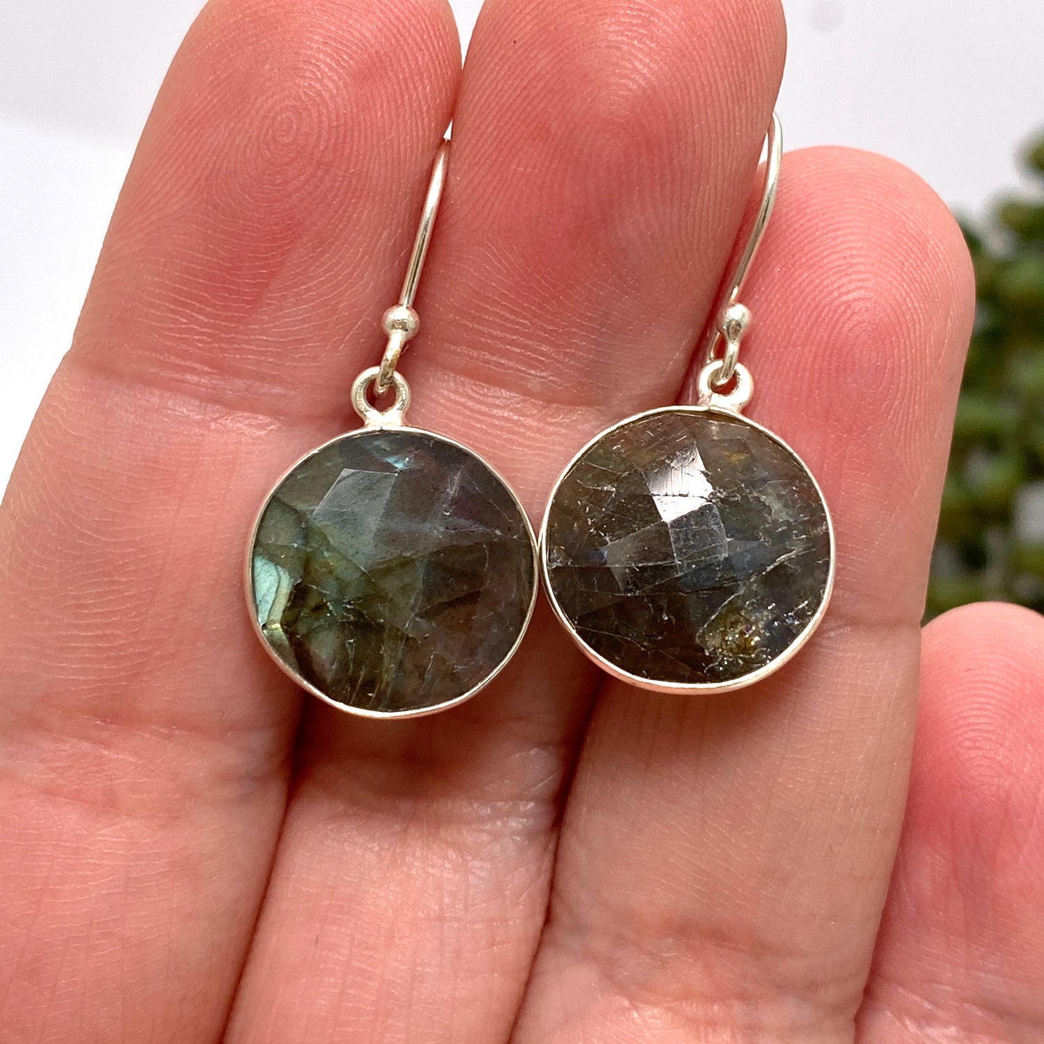 Labradorite Round Checkerboard Faceted Earrings PEGJ272