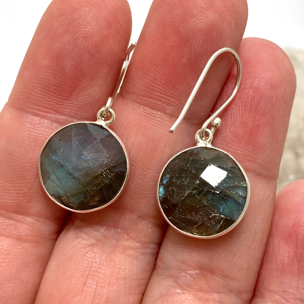 Labradorite Round Checkerboard Faceted Earrings PEGJ272