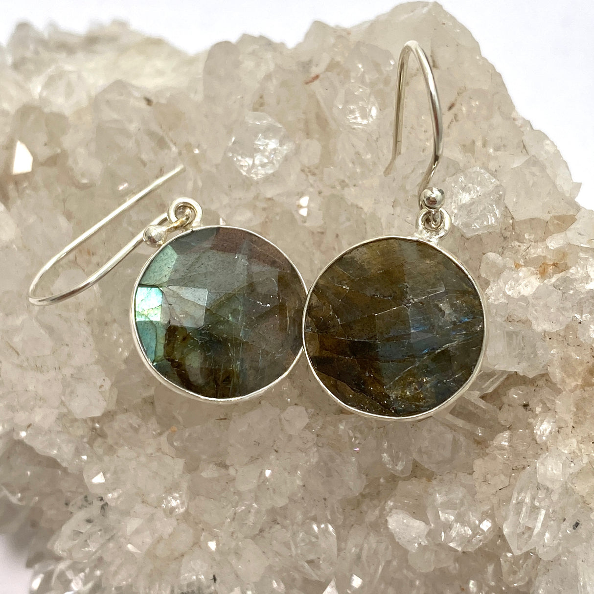 Labradorite Round Checkerboard Faceted Earrings PEGJ272