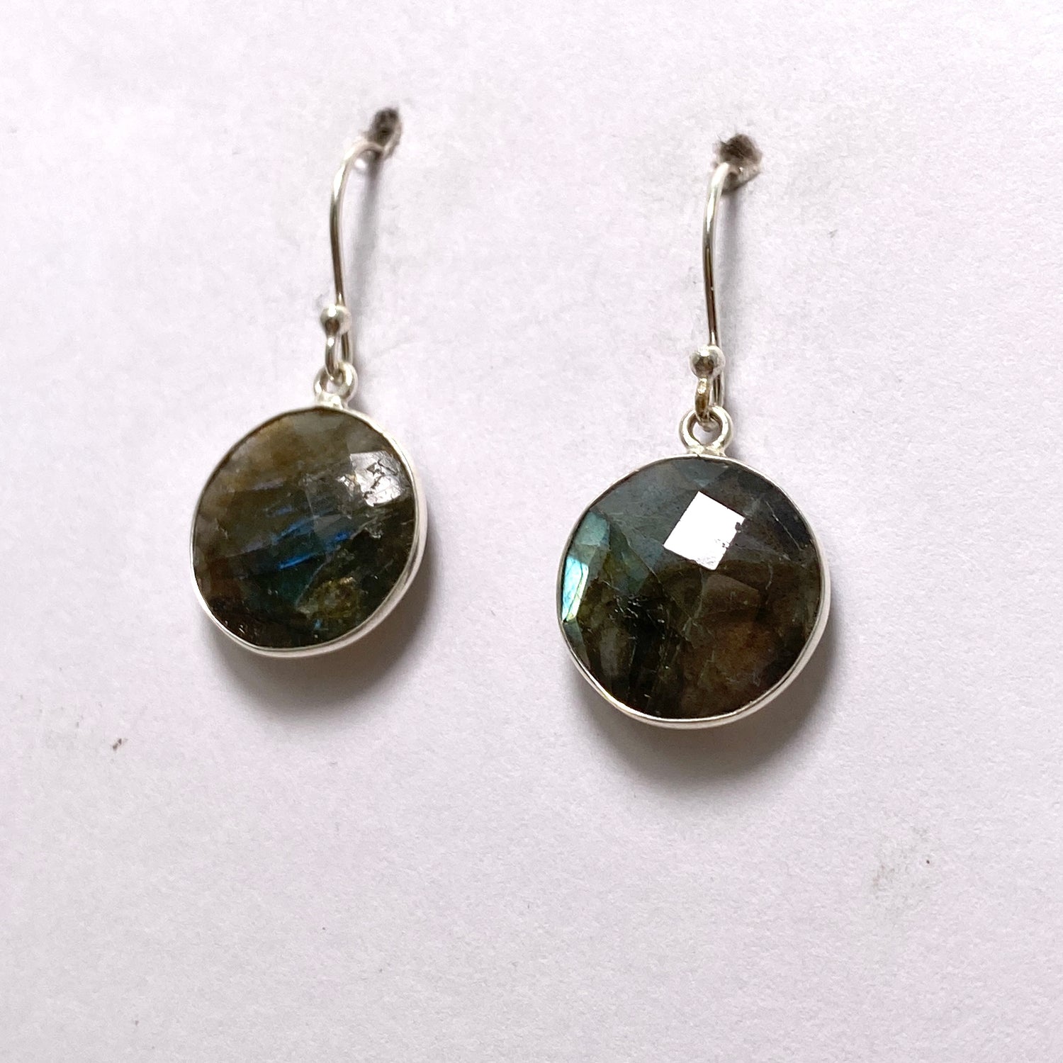 Labradorite Round Checkerboard Faceted Earrings PEGJ272