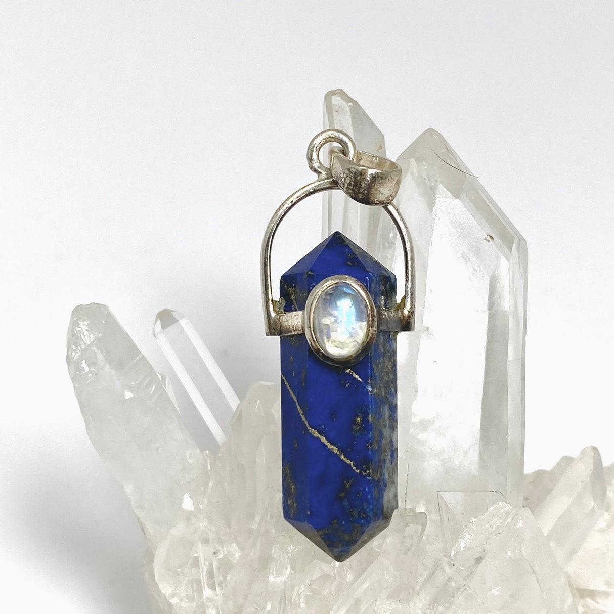 Lapis Lazuli Double Point Pendant with Moonstone Accent Stone PPGJ1231