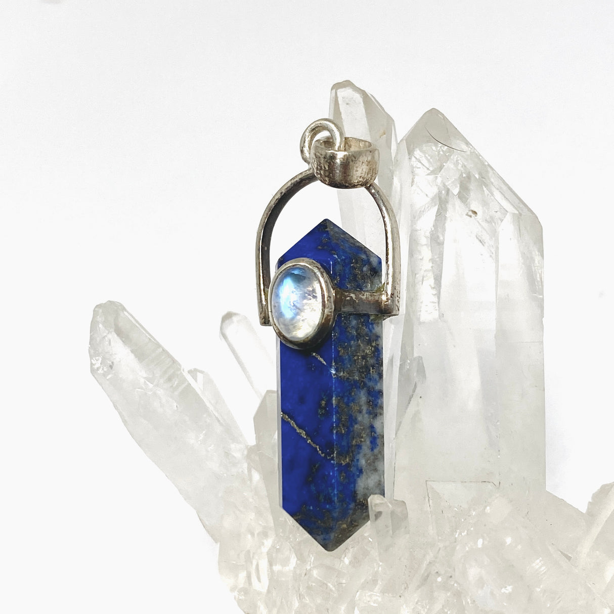 Lapis Lazuli Double Point Pendant with Moonstone Accent Stone PPGJ1231