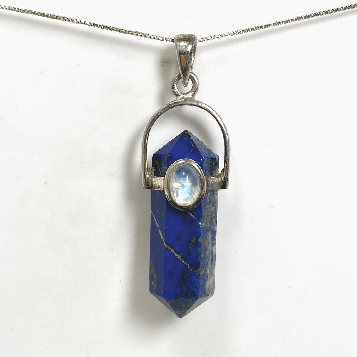 Lapis Lazuli Double Point Pendant with Moonstone Accent Stone PPGJ1231