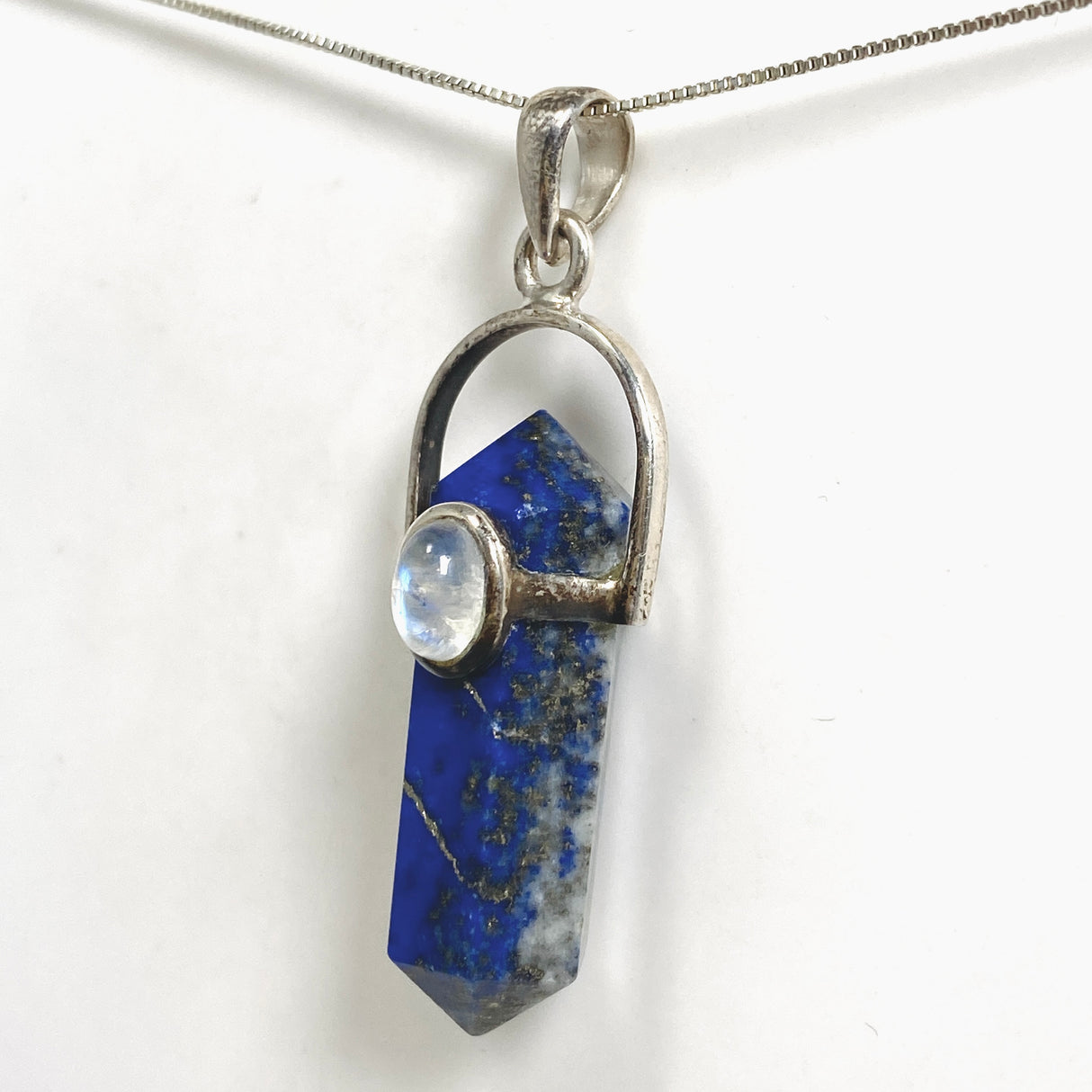 Lapis Lazuli Double Point Pendant with Moonstone Accent Stone PPGJ1231