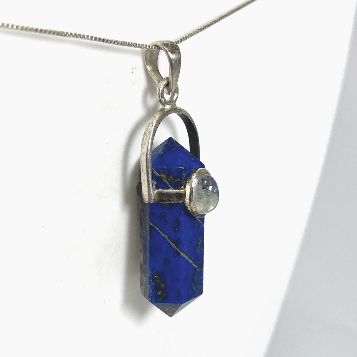 Lapis Lazuli Double Point Pendant with Moonstone Accent Stone PPGJ1231