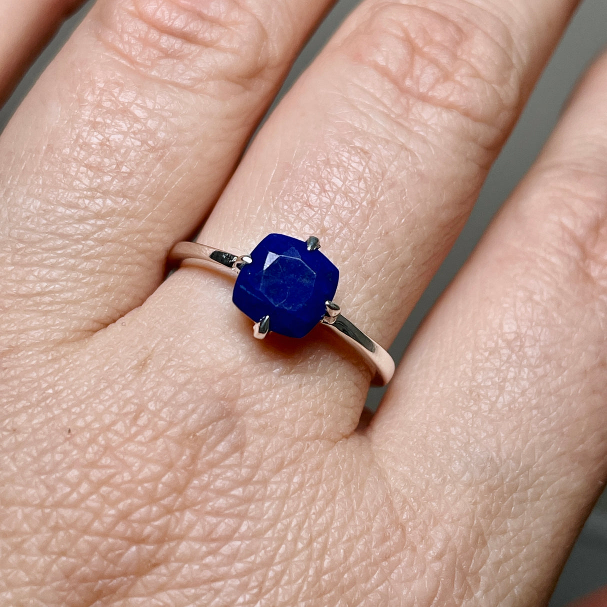 Lapis Lazuli Faceted Square Solitare Ring R4806