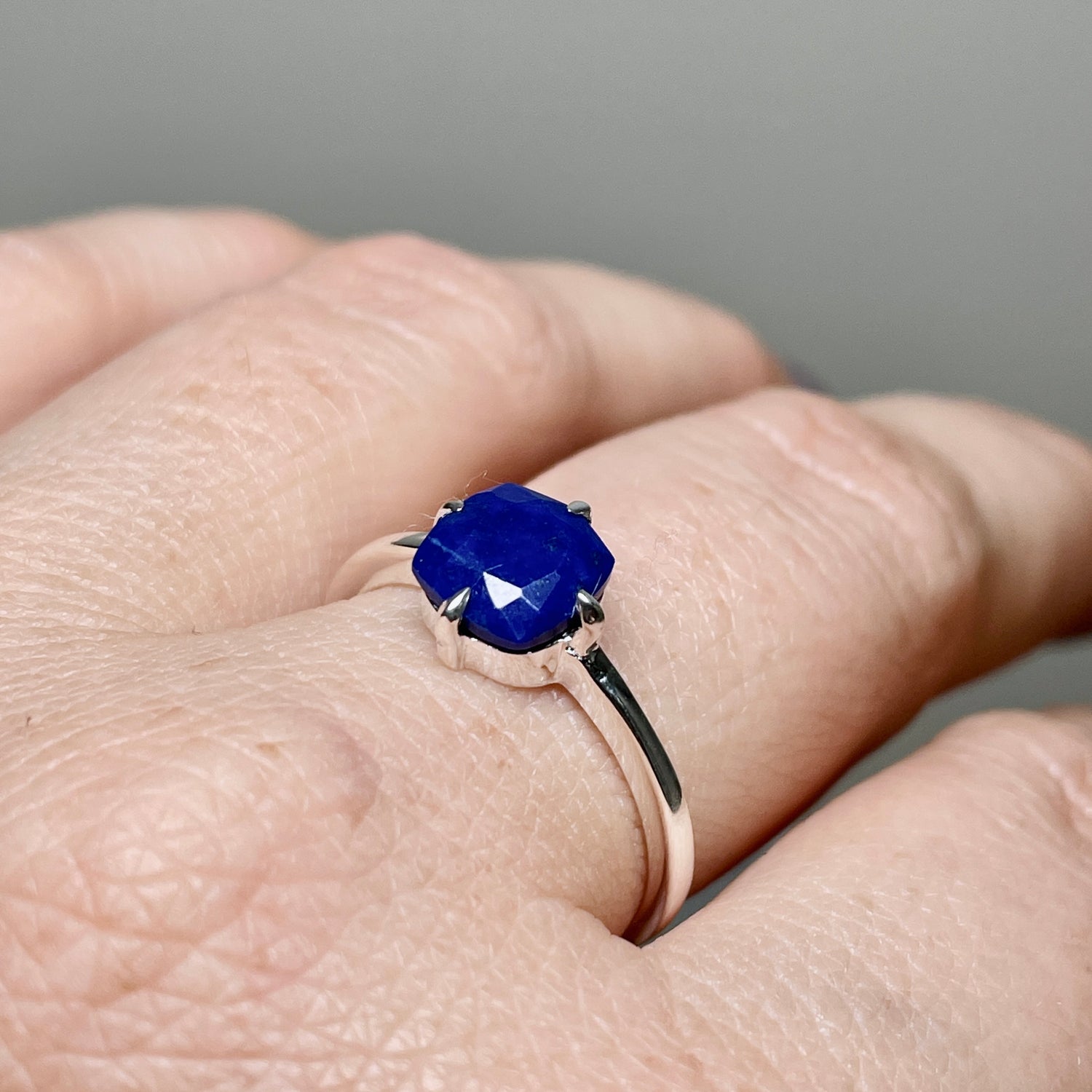 Lapis Lazuli Faceted Square Solitare Ring R4806