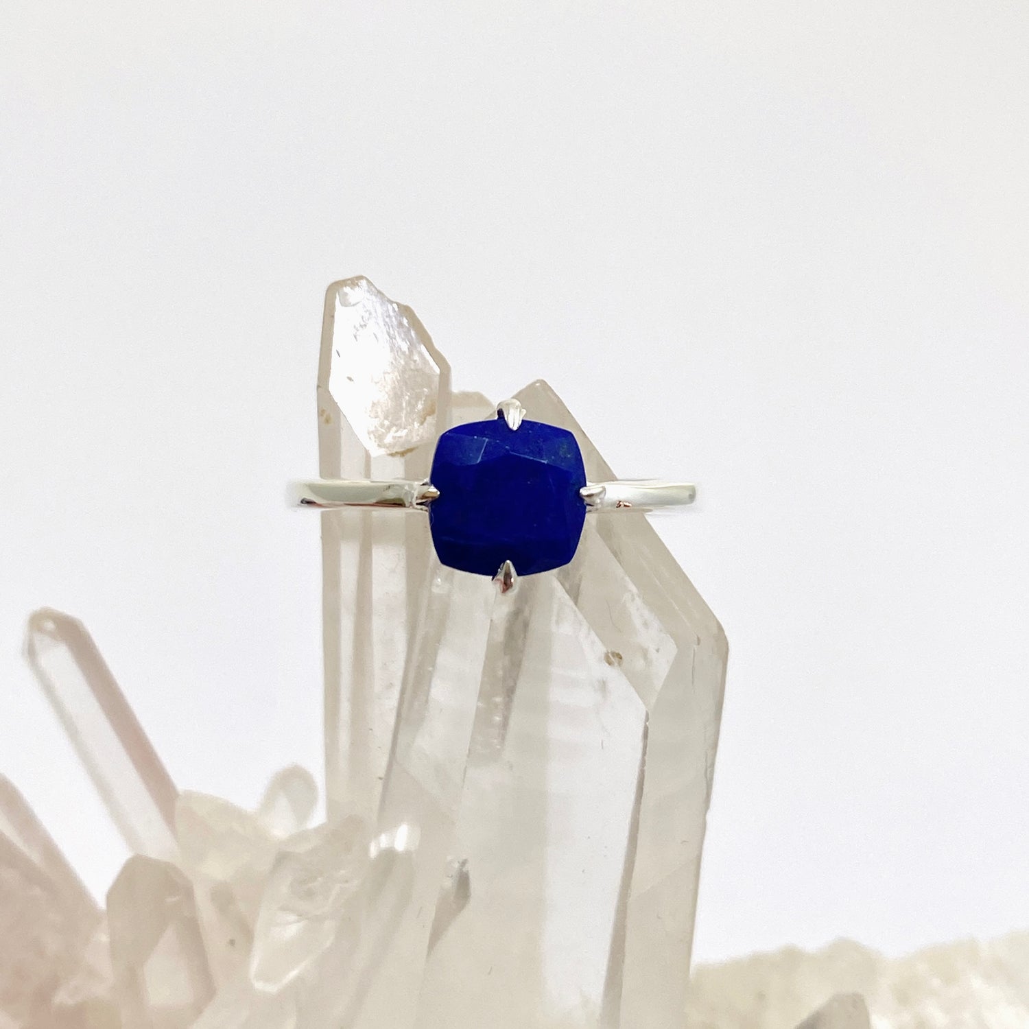 Lapis Lazuli Faceted Square Solitare Ring R4806