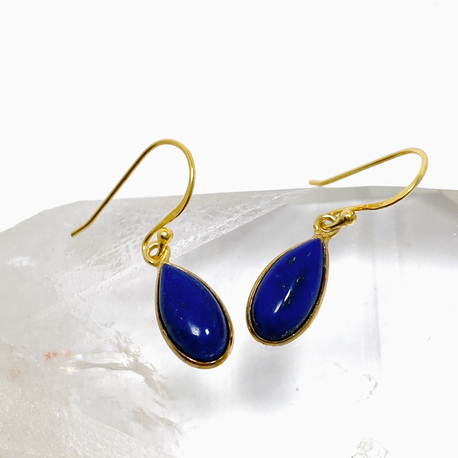 Lapis Lazuli Teardrop Cabochon Gold Plated Drop Earrings C210YG-LAP
