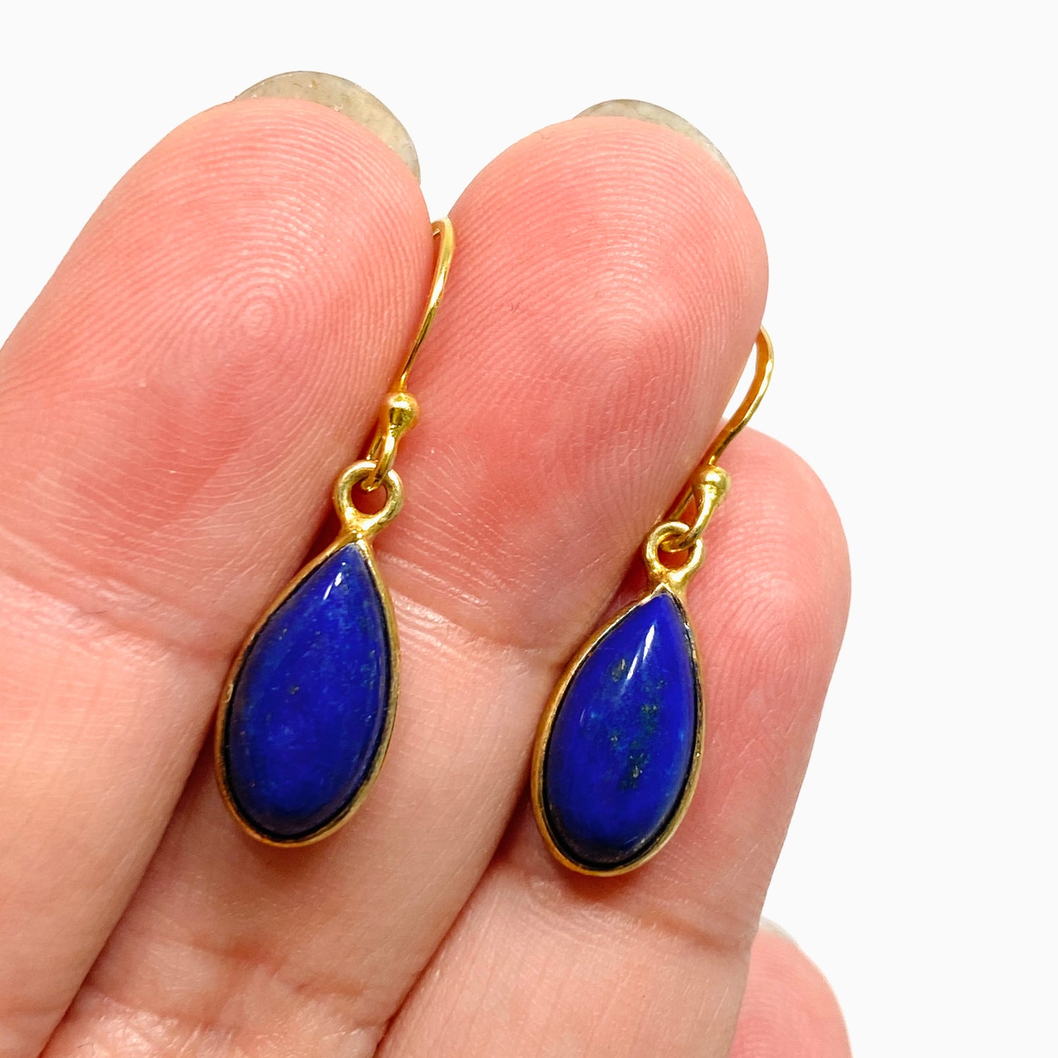 Lapis Lazuli Teardrop Cabochon Gold Plated Drop Earrings C210YG-LAP
