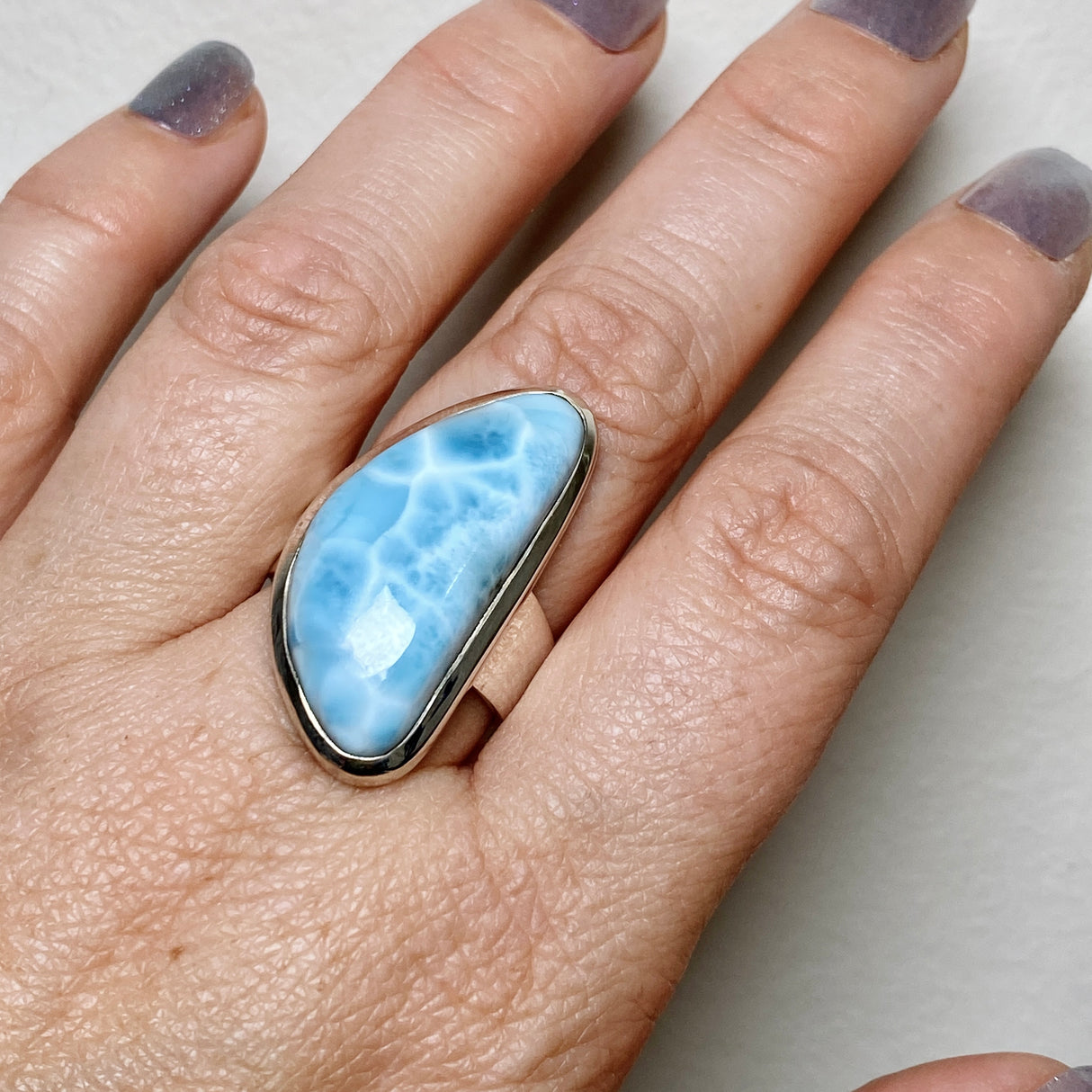 Larimar Freeform Cabochon Ring Size 7.5 HRGJ-64