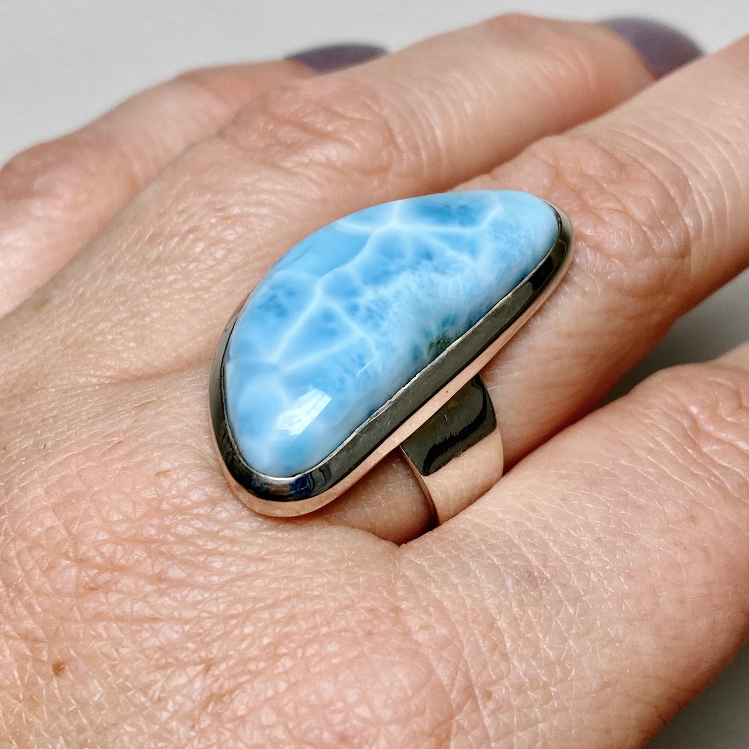 Larimar Freeform Cabochon Ring Size 7.5 HRGJ-64
