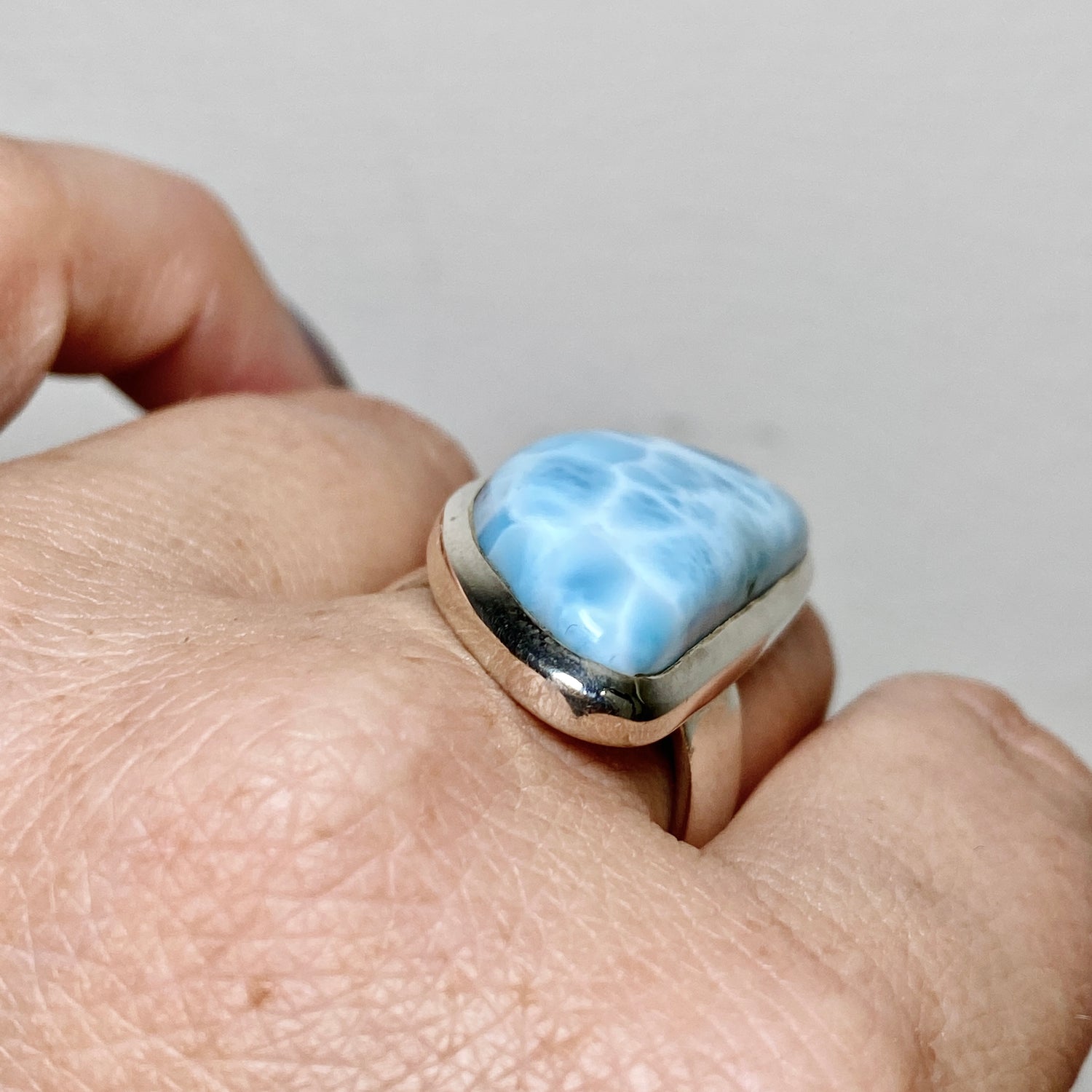 Larimar Freeform Cabochon Ring Size 7.5 HRGJ-64