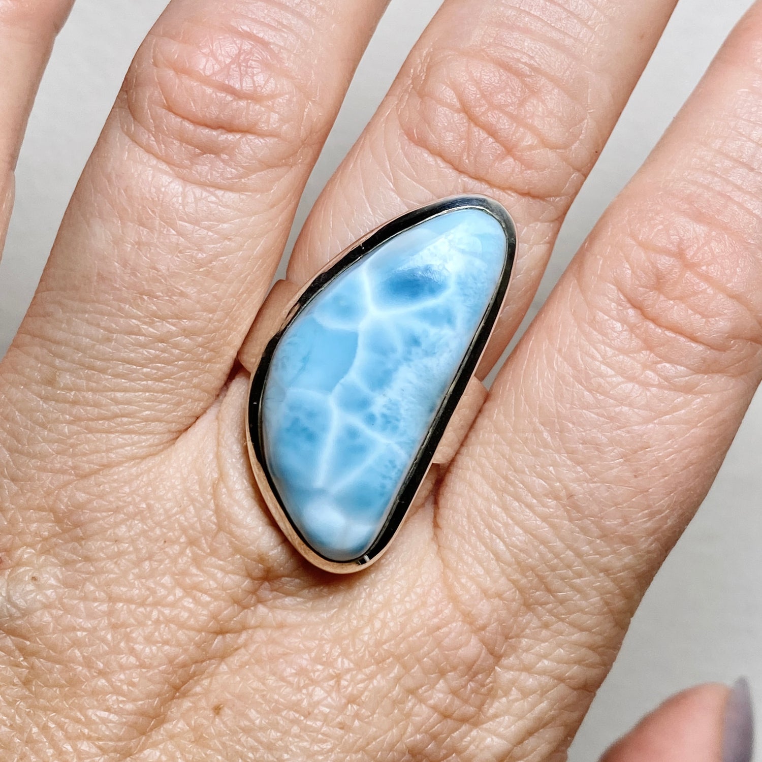 Larimar Freeform Cabochon Ring Size 7.5 HRGJ-64