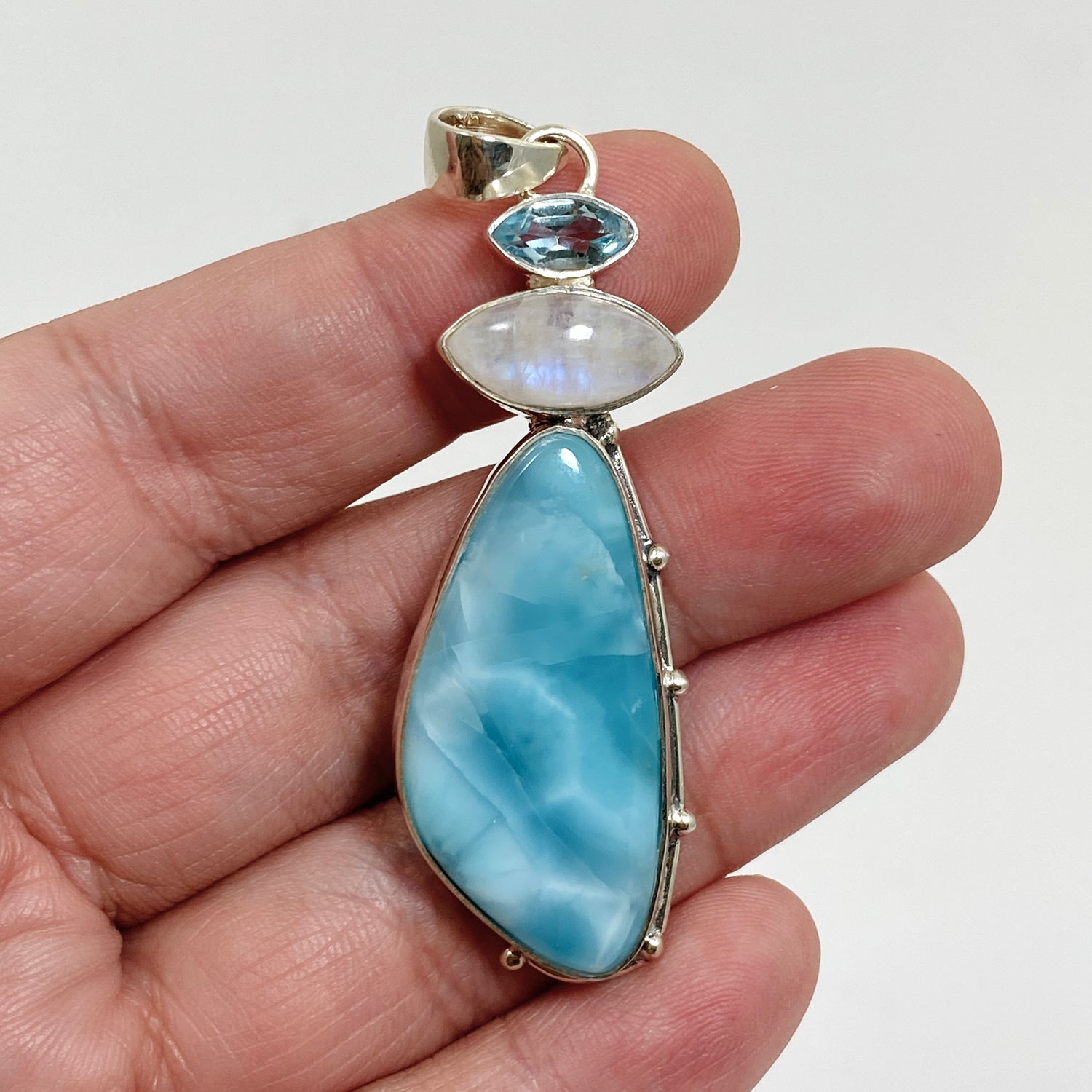 Larimar, Moonstone and Blue Topaz Multi-stone Pendant KPGJ4851