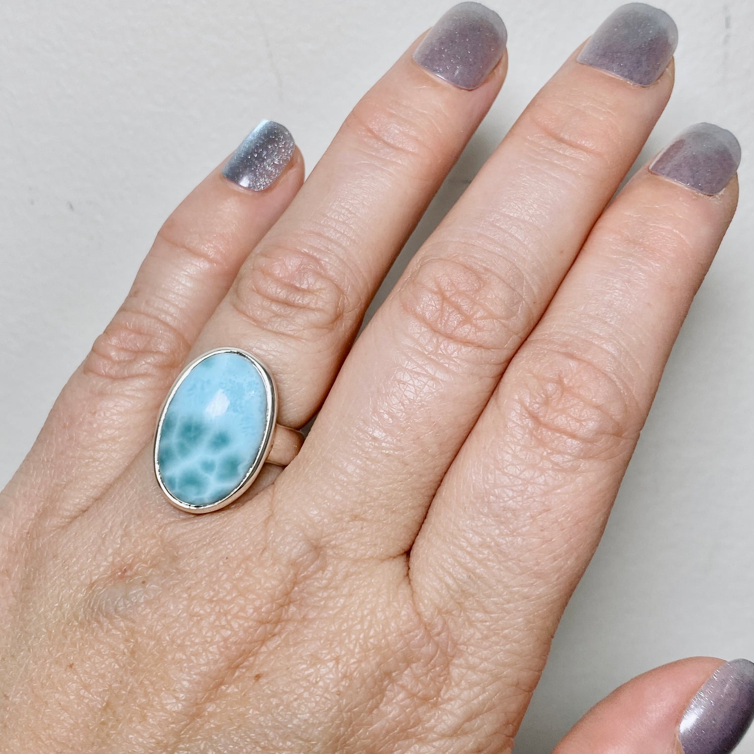 Larimar Oval Cabochon Ring Size 5 PRGJ646