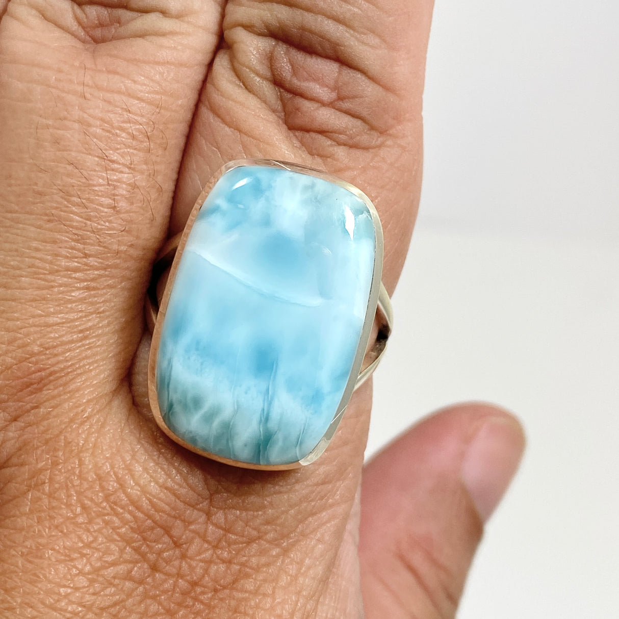 Larimar Rectangular Cabochon Split Band Ring Size 12 PRGJ826
