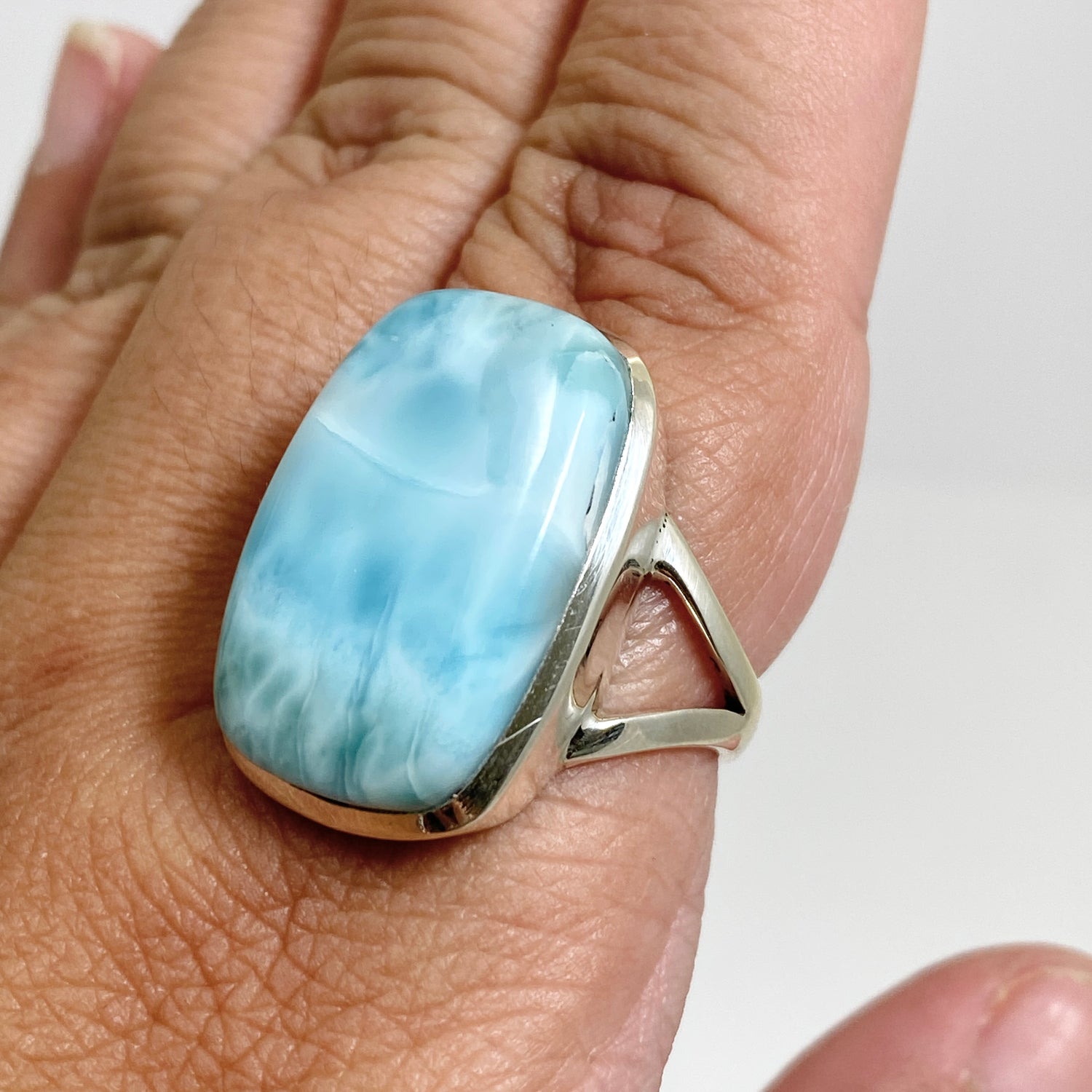 Larimar Rectangular Cabochon Split Band Ring Size 12 PRGJ826