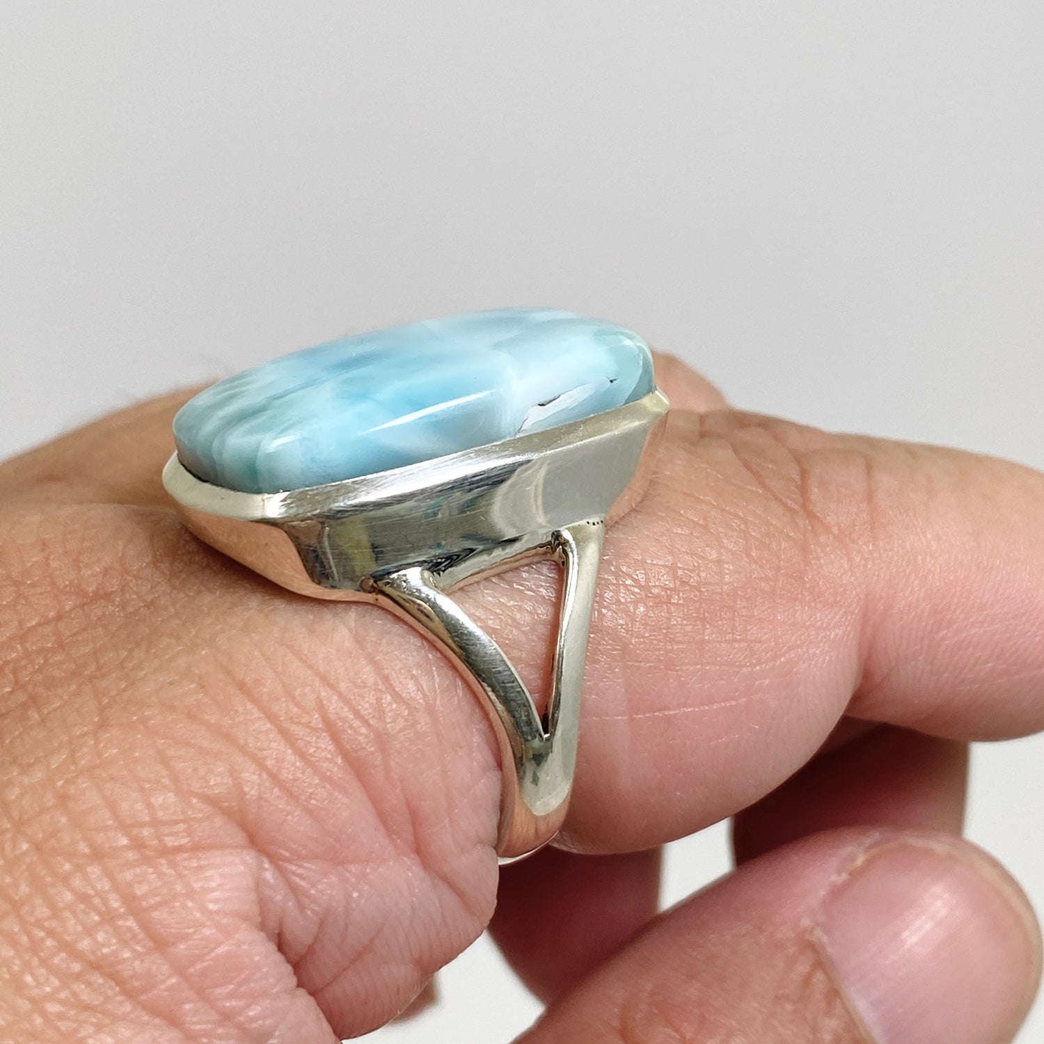 Larimar Rectangular Cabochon Split Band Ring Size 12 PRGJ826