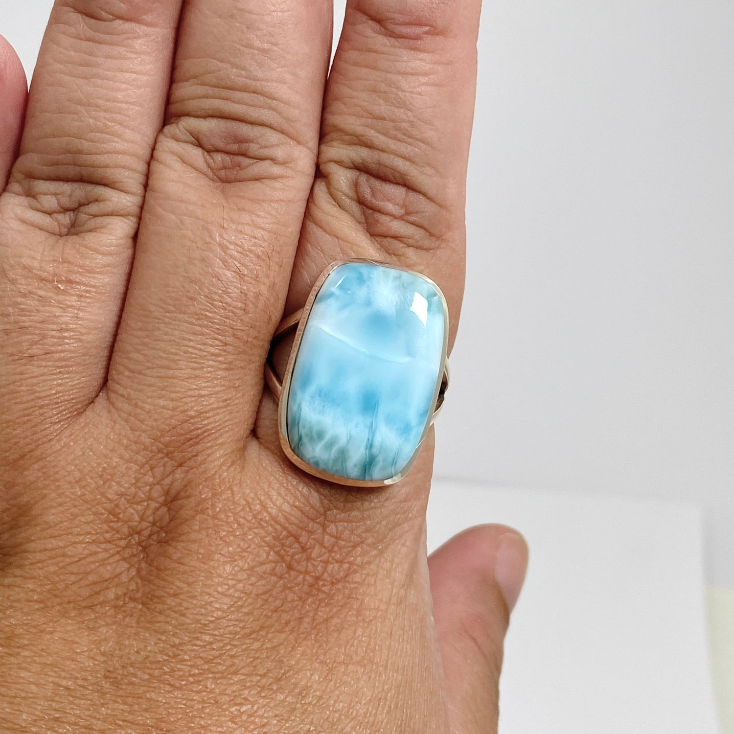 Larimar Rectangular Cabochon Split Band Ring Size 12 PRGJ826