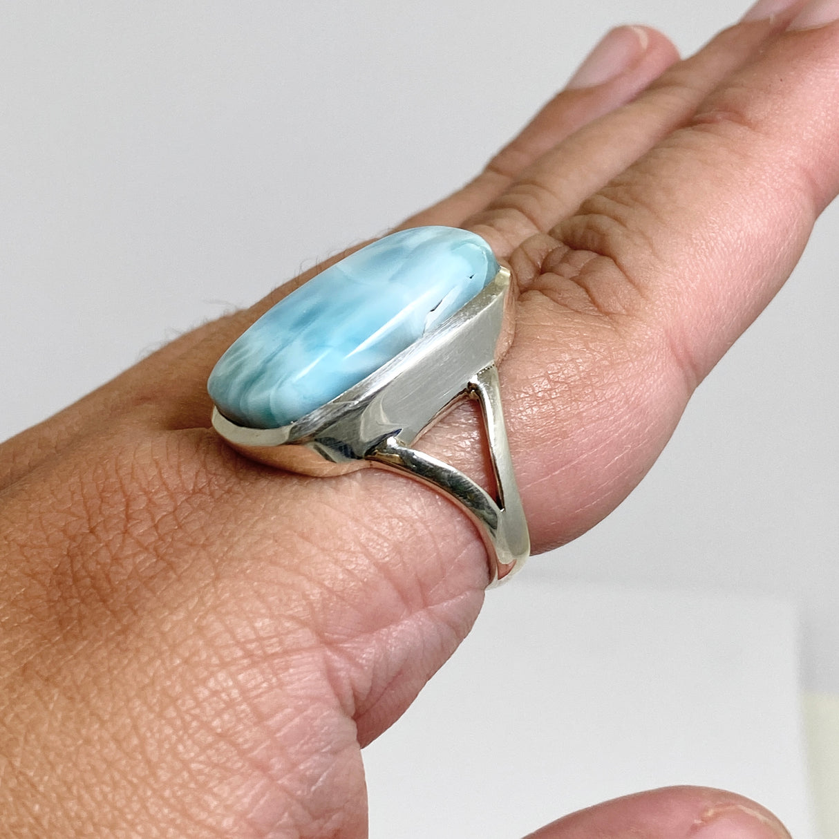 Larimar Rectangular Cabochon Split Band Ring Size 12 PRGJ826