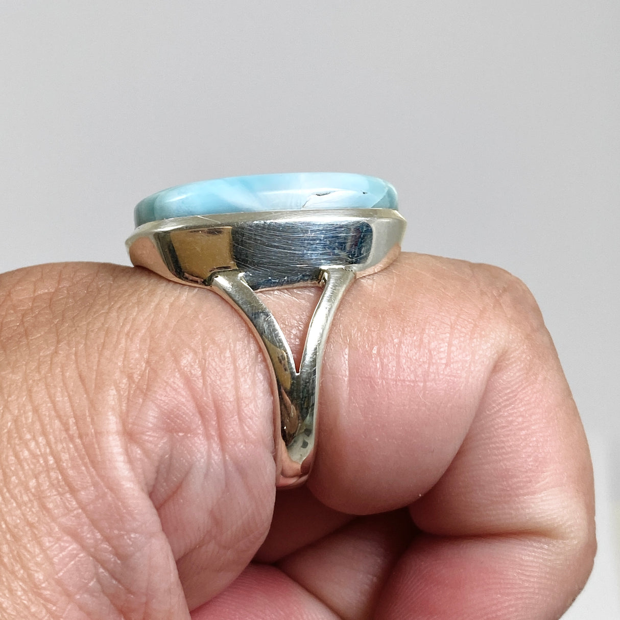 Larimar Rectangular Cabochon Split Band Ring Size 12 PRGJ826