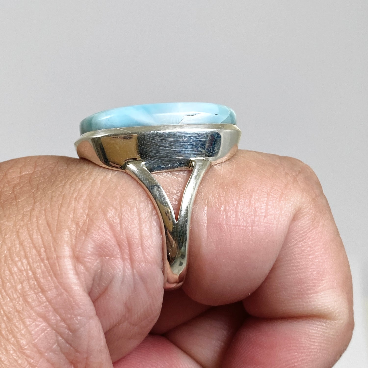 Larimar Rectangular Cabochon Split Band Ring Size 12 PRGJ826