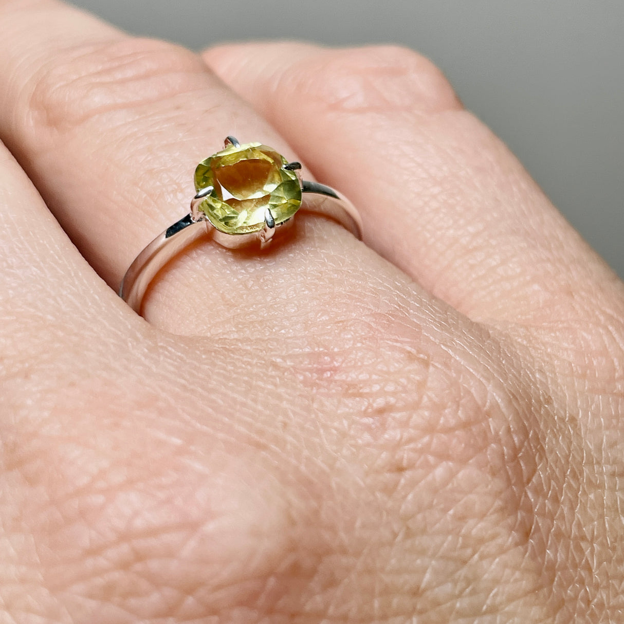 Lemon Quartz Faceted Square Solitare Ring R4806