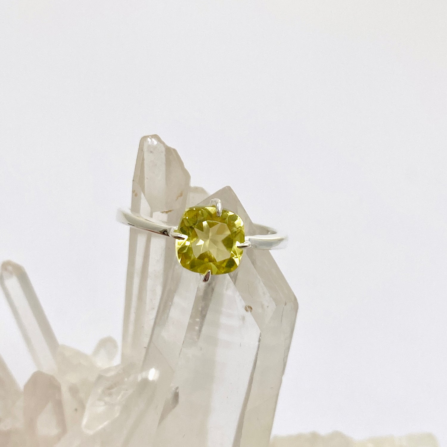 Lemon Quartz Faceted Square Solitare Ring R4806