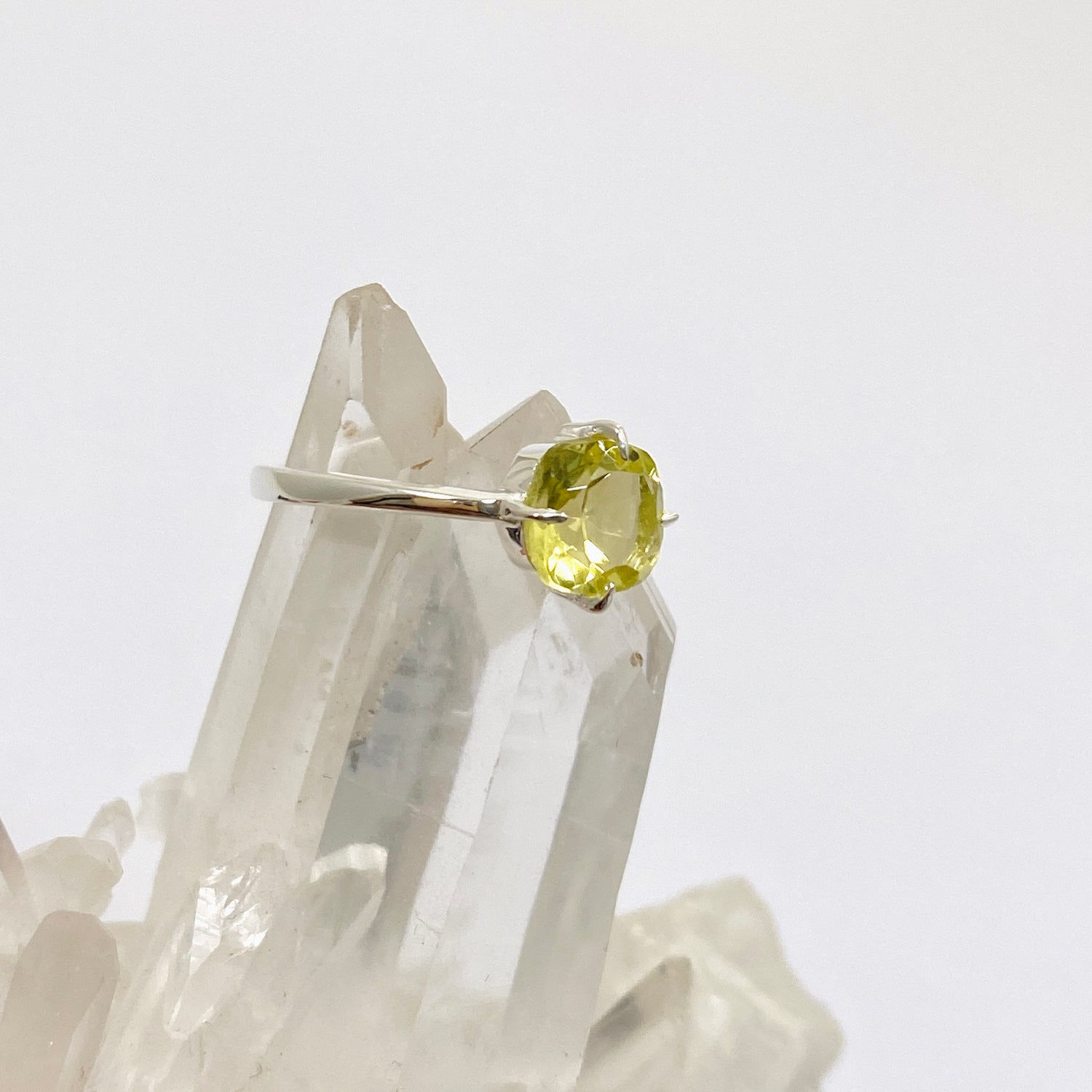 Lemon Quartz Faceted Square Solitare Ring R4806
