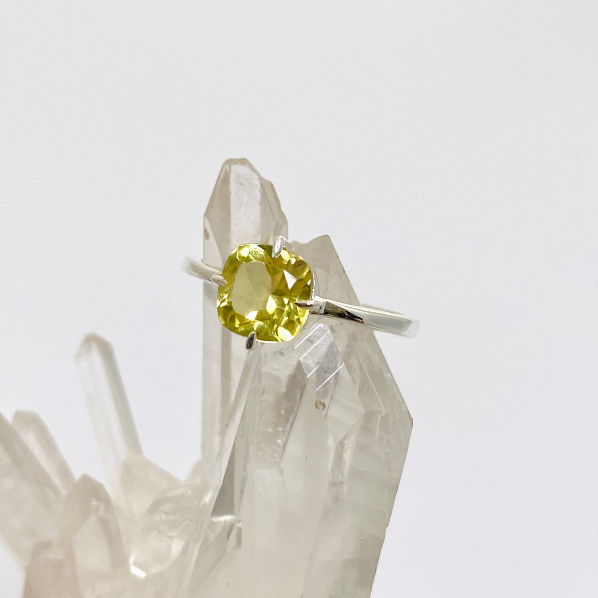 Lemon Quartz Faceted Square Solitare Ring R4806