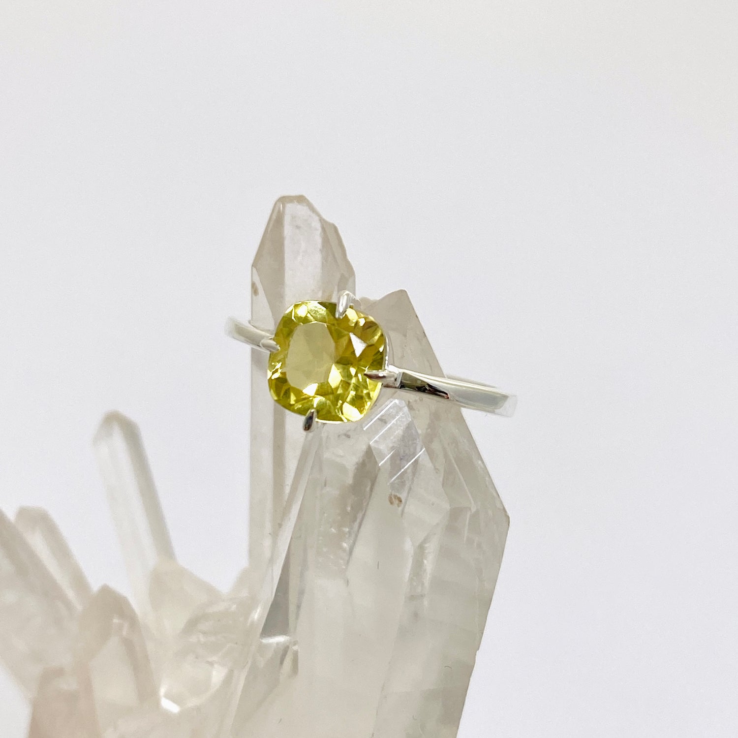 Lemon Quartz Faceted Square Solitare Ring R4806