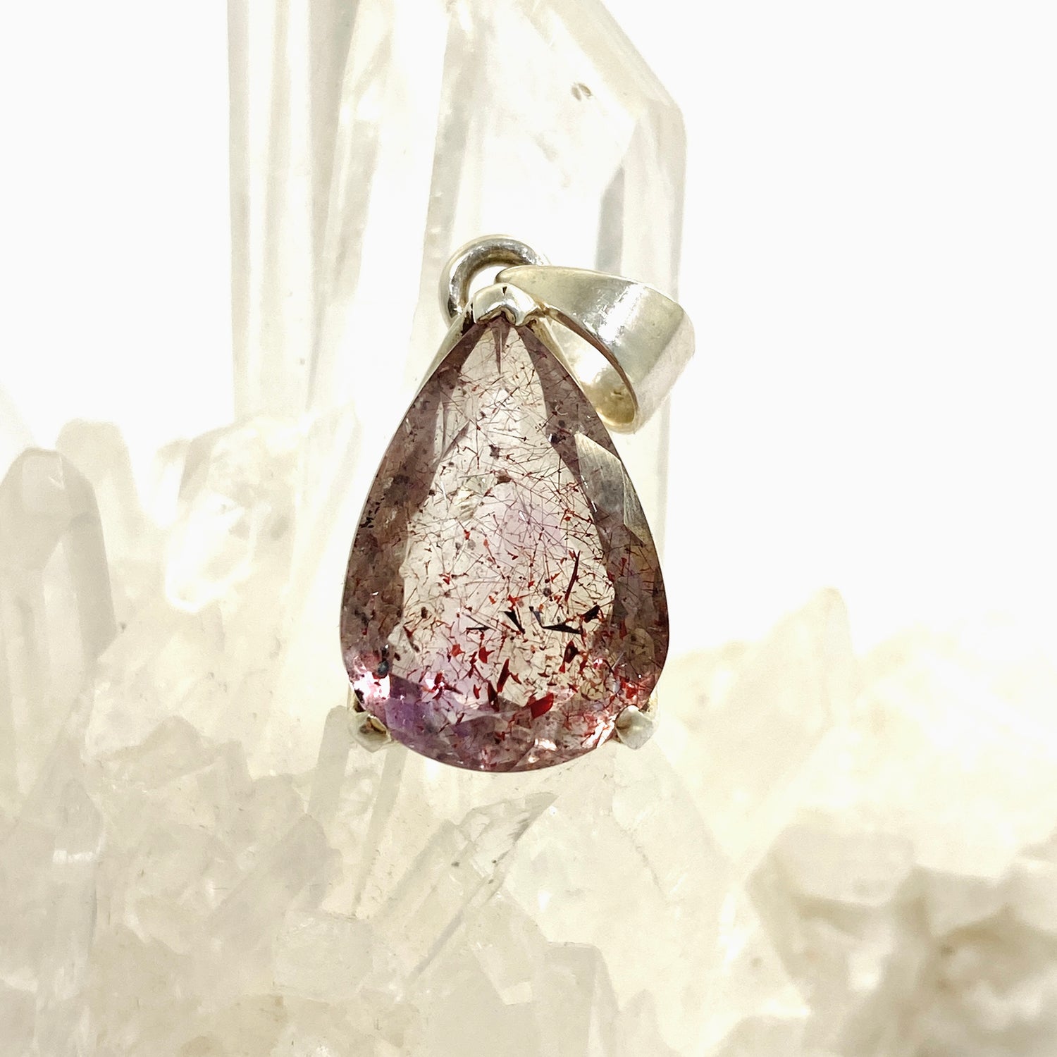 Lepidocrocite in Quartz Teardrop Faceted Pendant PPGJ1079