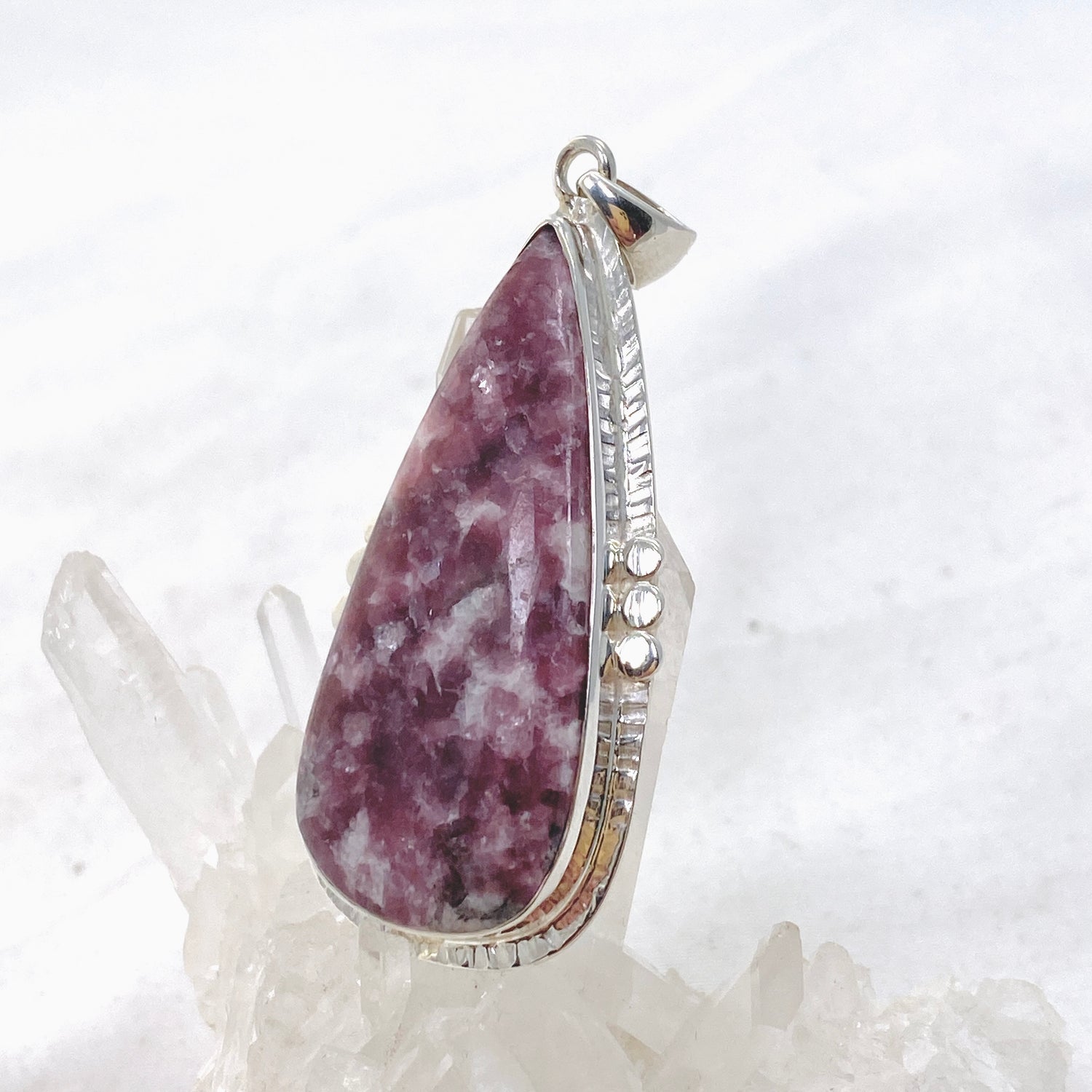 Lepidolite Teardrop Cabochon Pendant in a Decorative Setting KPGJ4612