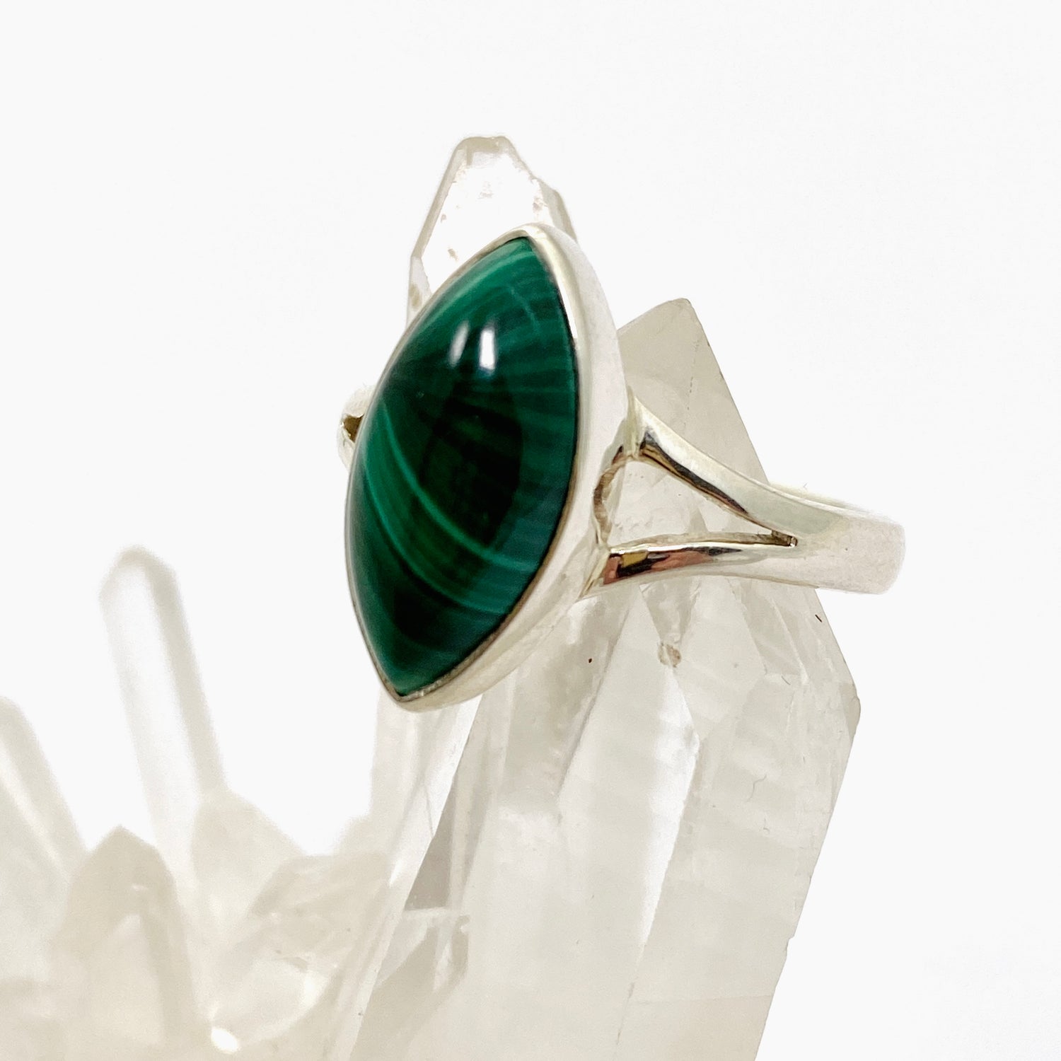Malachite Marquise Cabochon Split Band Ring Size 9 KRGJ3370