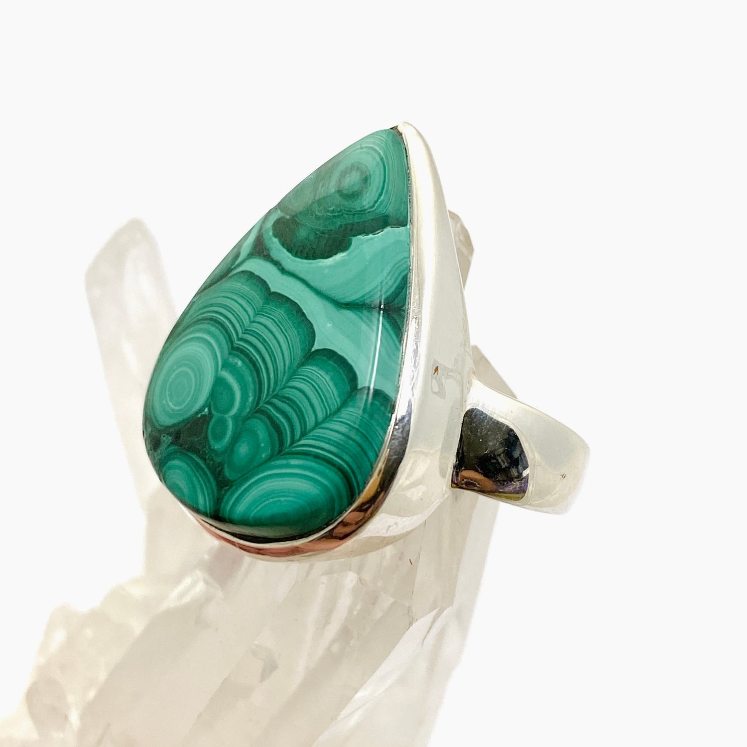 Malachite Teardrop Cabochon Ring Size 10 PRGJ832